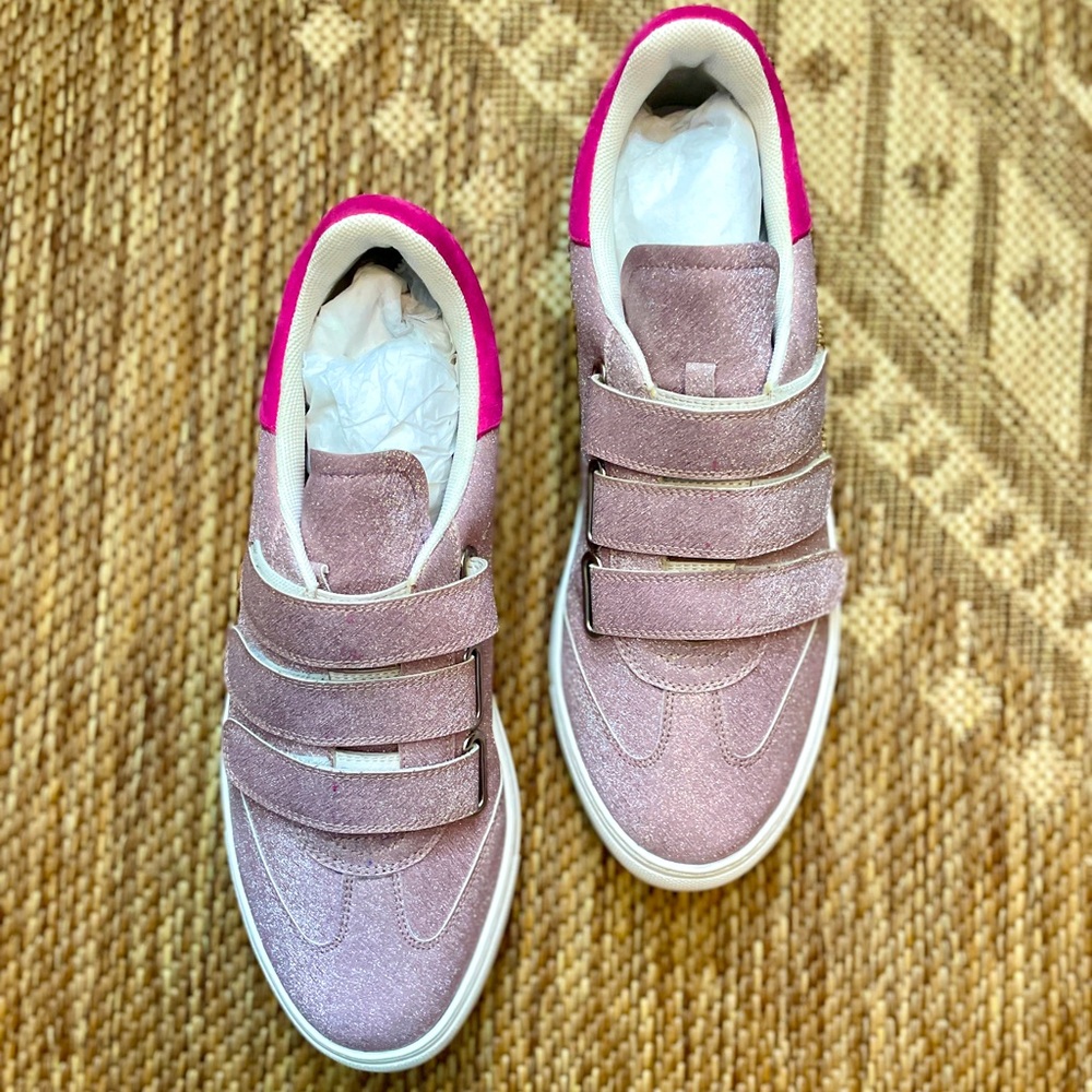 Metallic Pink Leather and Suede Velcro Sneakers | Size 10.5/11 | NIB | Trèsolz